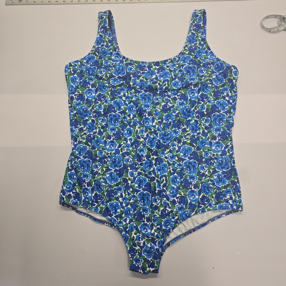 Sporti Womens 22W Blue Floral One Piece Swimsuit PBT Polyester Athletic Swimwear